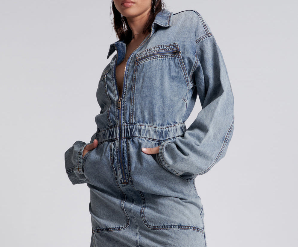 Denim Olivia Dress - Blue Blossom