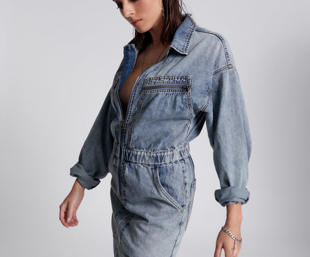 Denim Olivia Dress - Blue Blossom