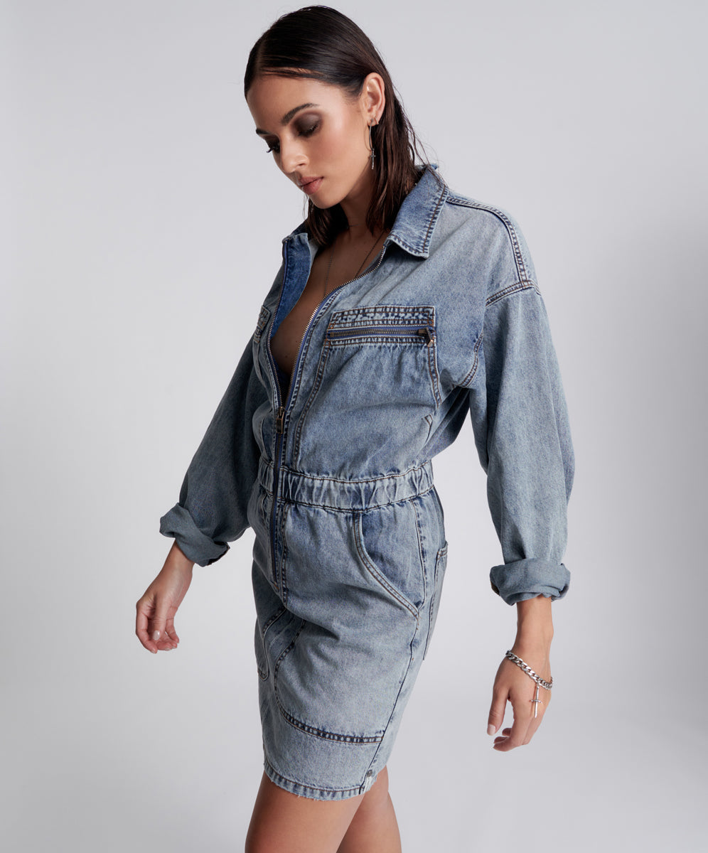 Products Denim Olivia Dress - Blue Blossom