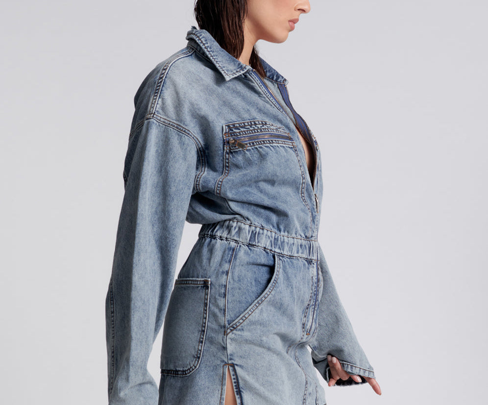 Denim Olivia Dress - Blue Blossom