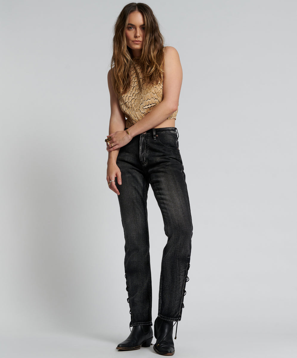 Products Awesome Baggies High Waist Straight Leg Denim Jeans - Faded Black