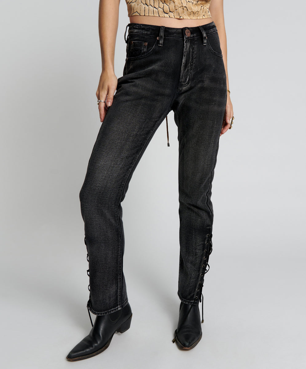 Products Awesome Baggies High Waist Straight Leg Denim Jeans - Faded Black