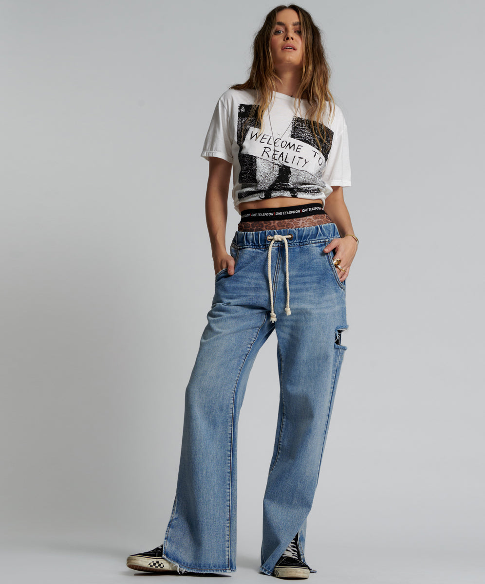 Products BERLIN BLUE ROADHOUSE WIDE LEG DRAWSTRING JEANS
