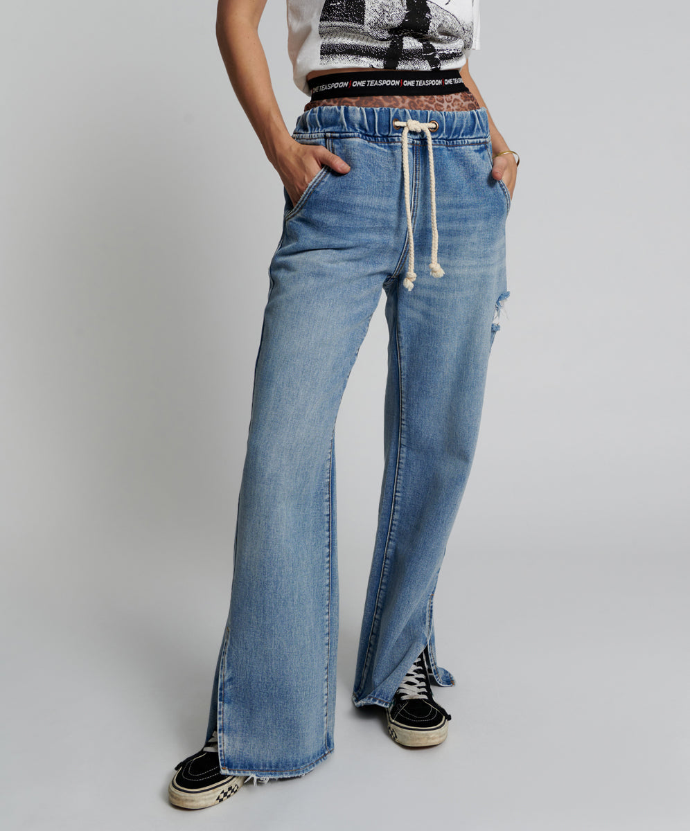 Products BERLIN BLUE ROADHOUSE WIDE LEG DRAWSTRING JEANS