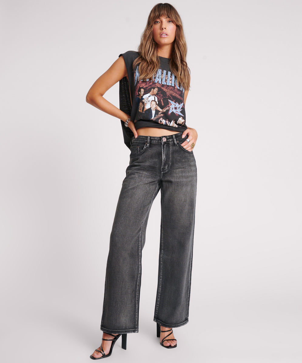 Products Jackson Mid Waist Wide Leg Denim Jeans - Faded Black