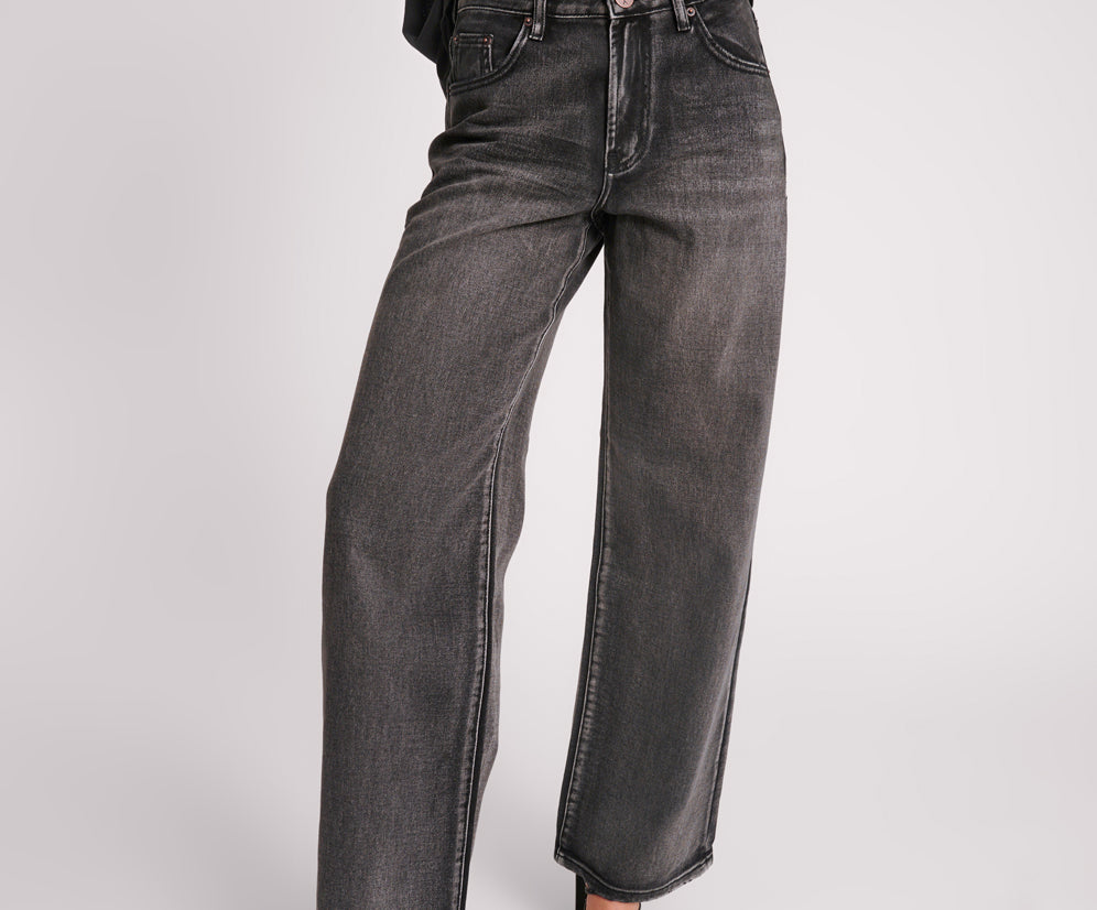 Jackson Mid Waist Wide Leg Denim Jeans - Faded Black