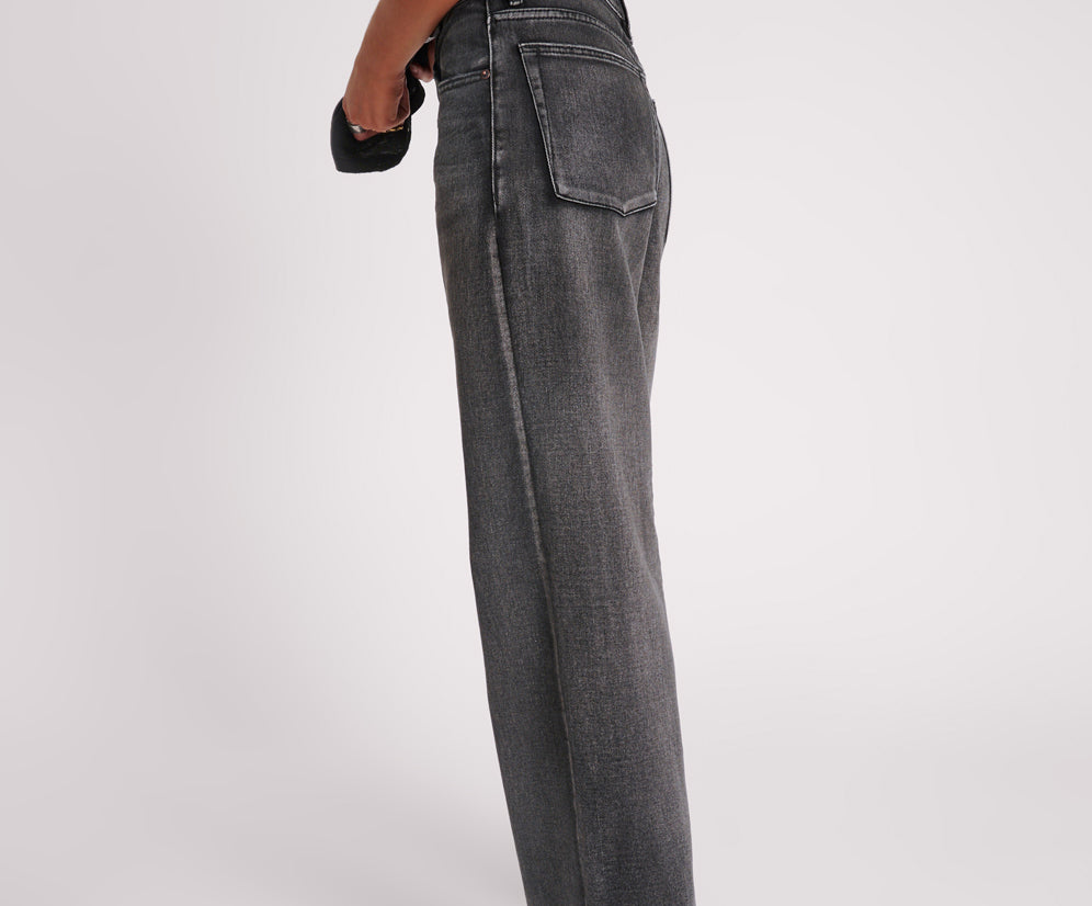 Jackson Mid Waist Wide Leg Denim Jeans - Faded Black
