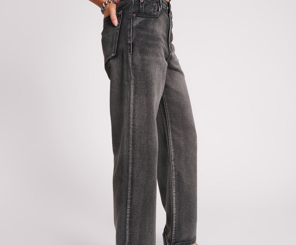 Jackson Mid Waist Wide Leg Denim Jeans - Faded Black