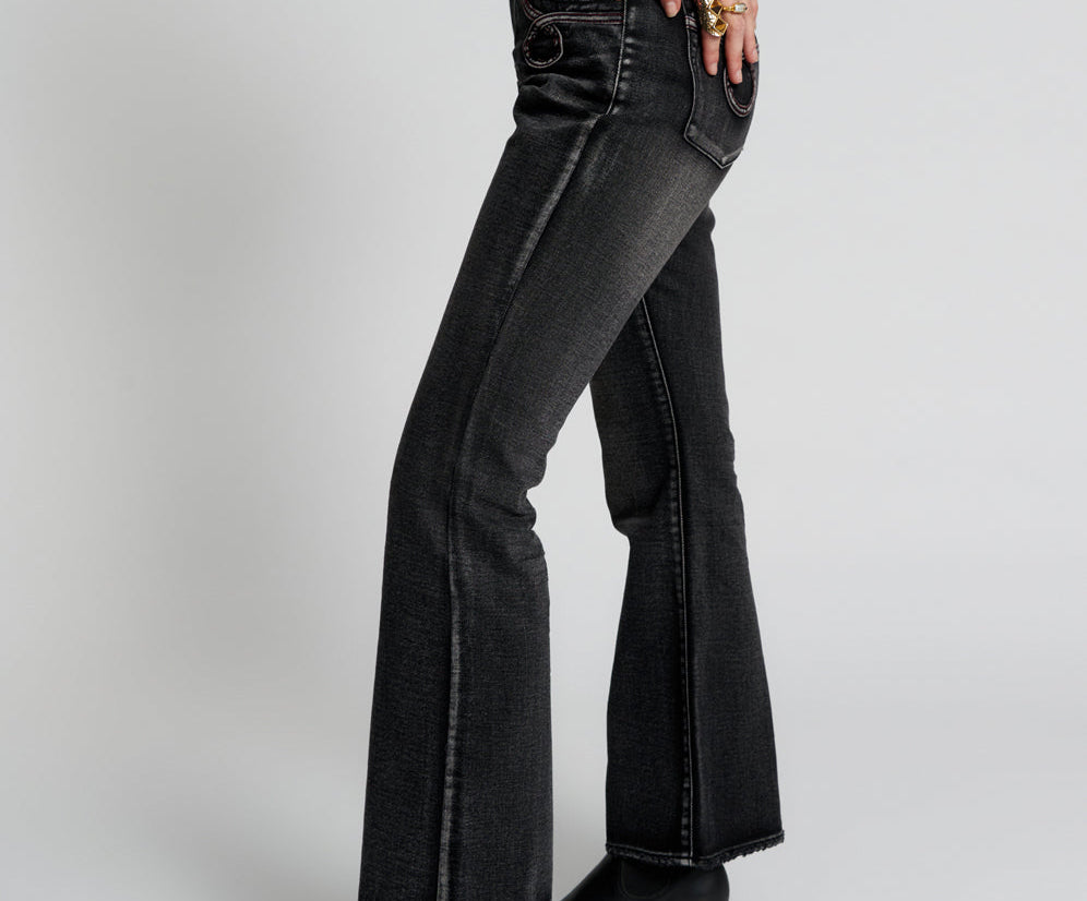 Charlie High Waist Slim Flared Denim Jeans Faded Black One