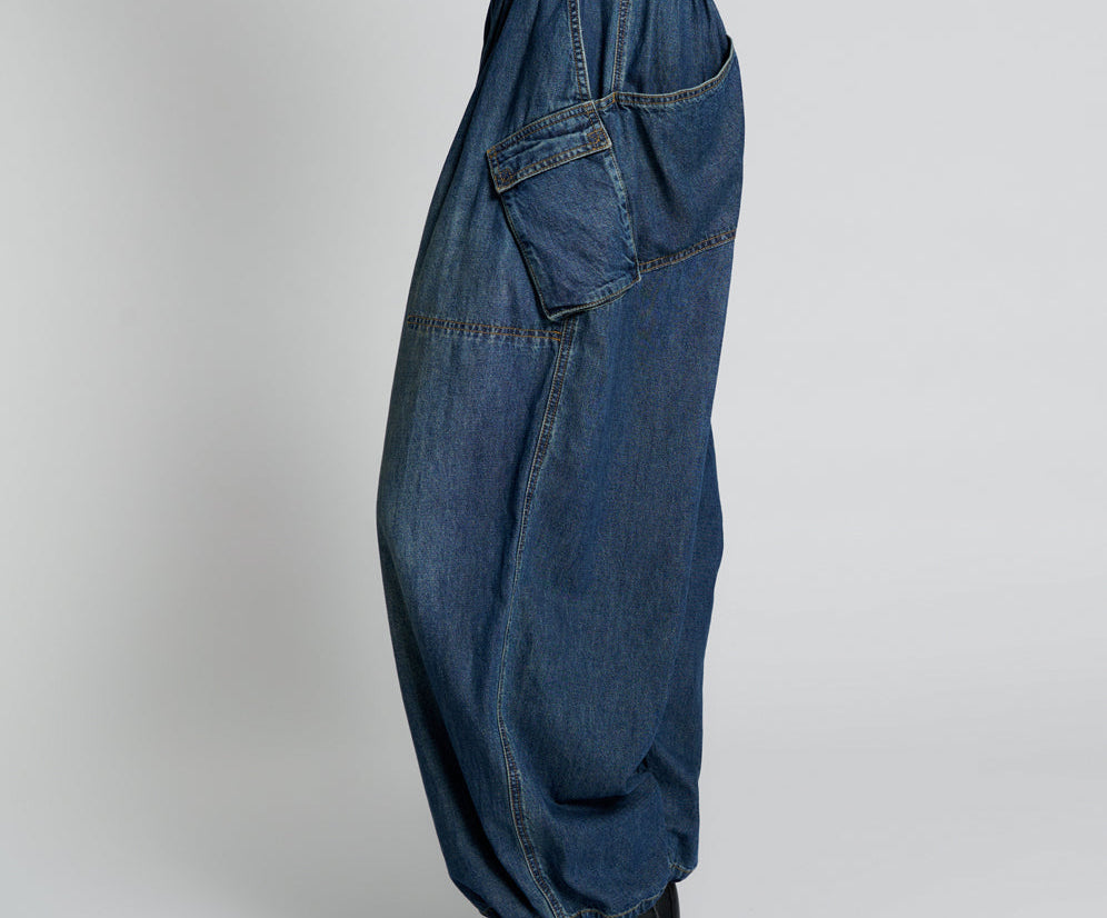 USED BLUE DENIM PARACHUTE PANTS