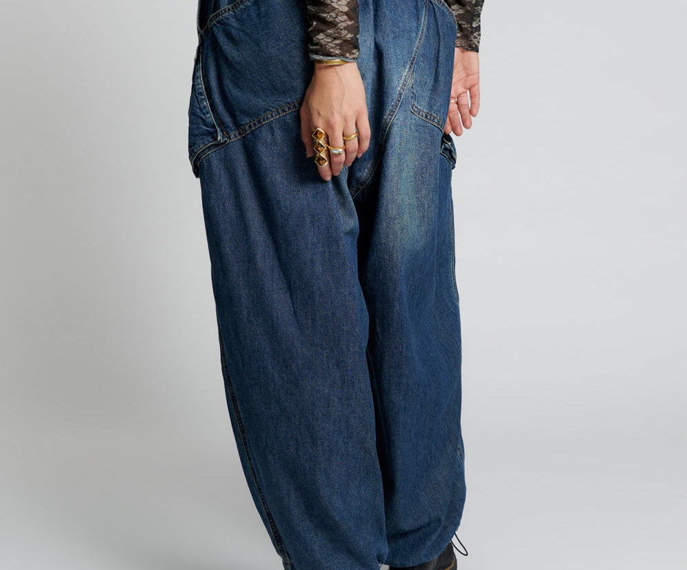 USED BLUE DENIM PARACHUTE PANTS