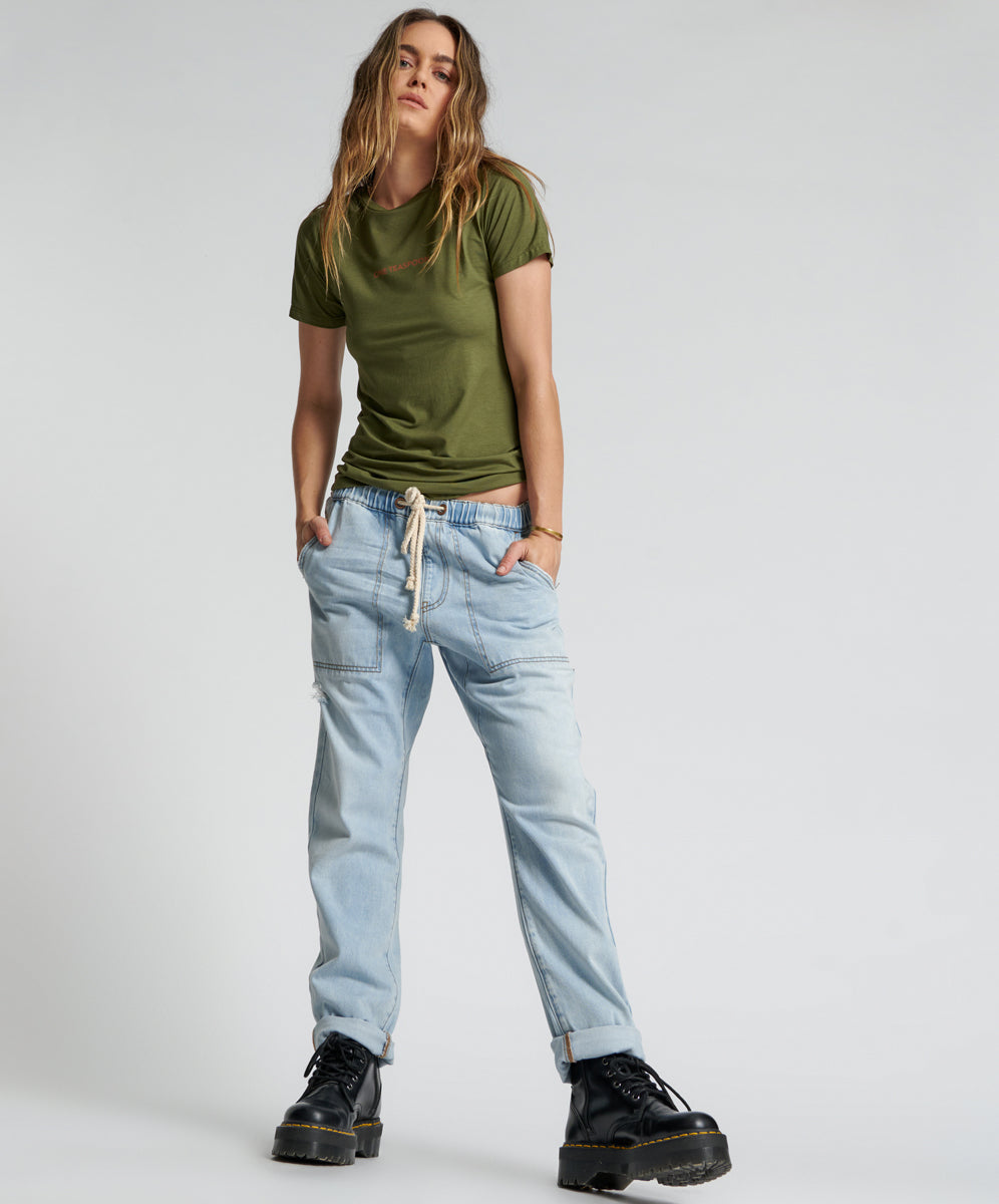 Products CASANOVA SHABBIES DRAWSTRING BOYFRIEND JEANS