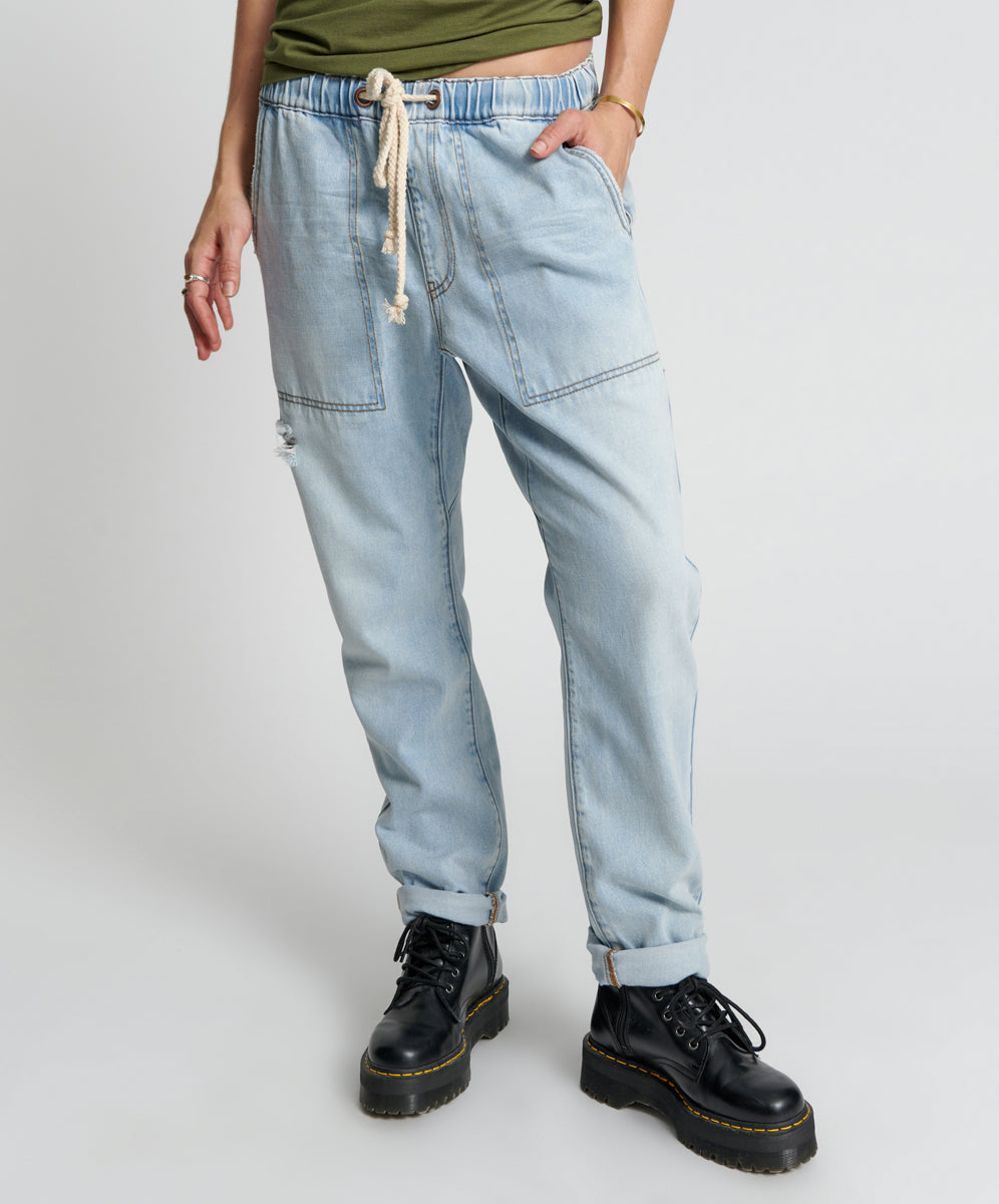 Products CASANOVA SHABBIES DRAWSTRING BOYFRIEND JEANS