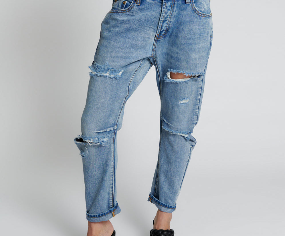 Saints Low Waist Boyfriend Denim Jeans - Berlin Blue