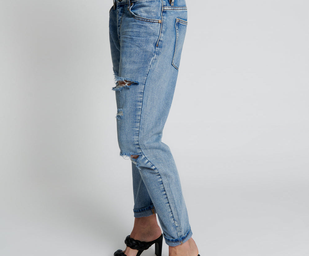 Saints Low Waist Boyfriend Denim Jeans - Berlin Blue