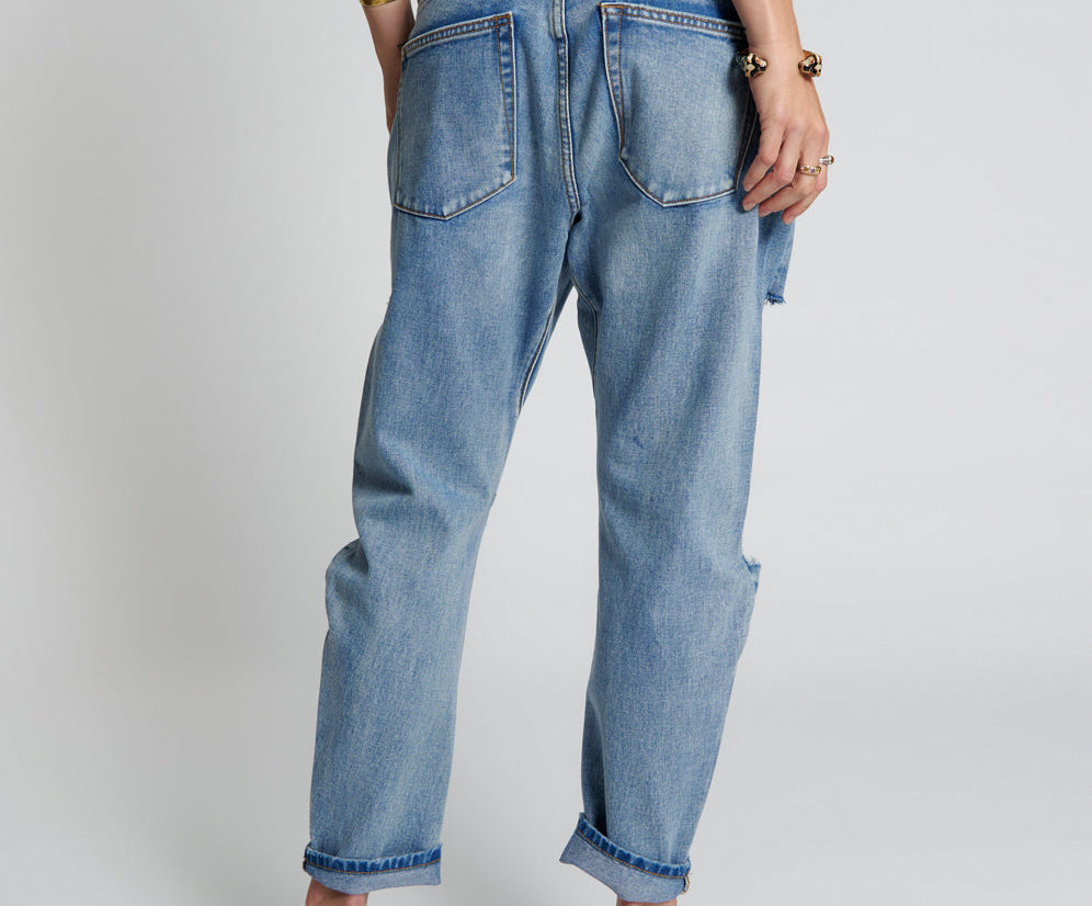 Saints Low Waist Boyfriend Denim Jeans - Berlin Blue