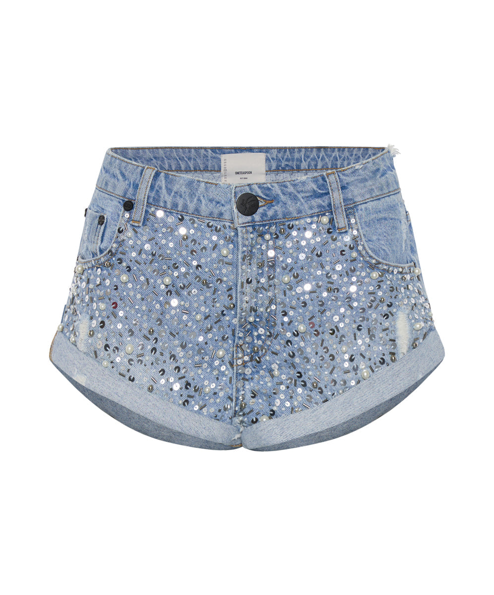 Products Bandits Low Waist Hand-Beaded Denim Shorts - Vintage Blue