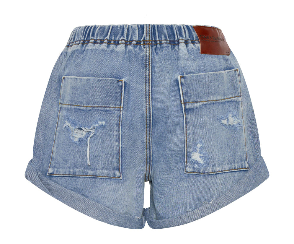 BERLIN BLUE SHABBY BANDIT DRAWSTRING BOYFRIEND SHORTS