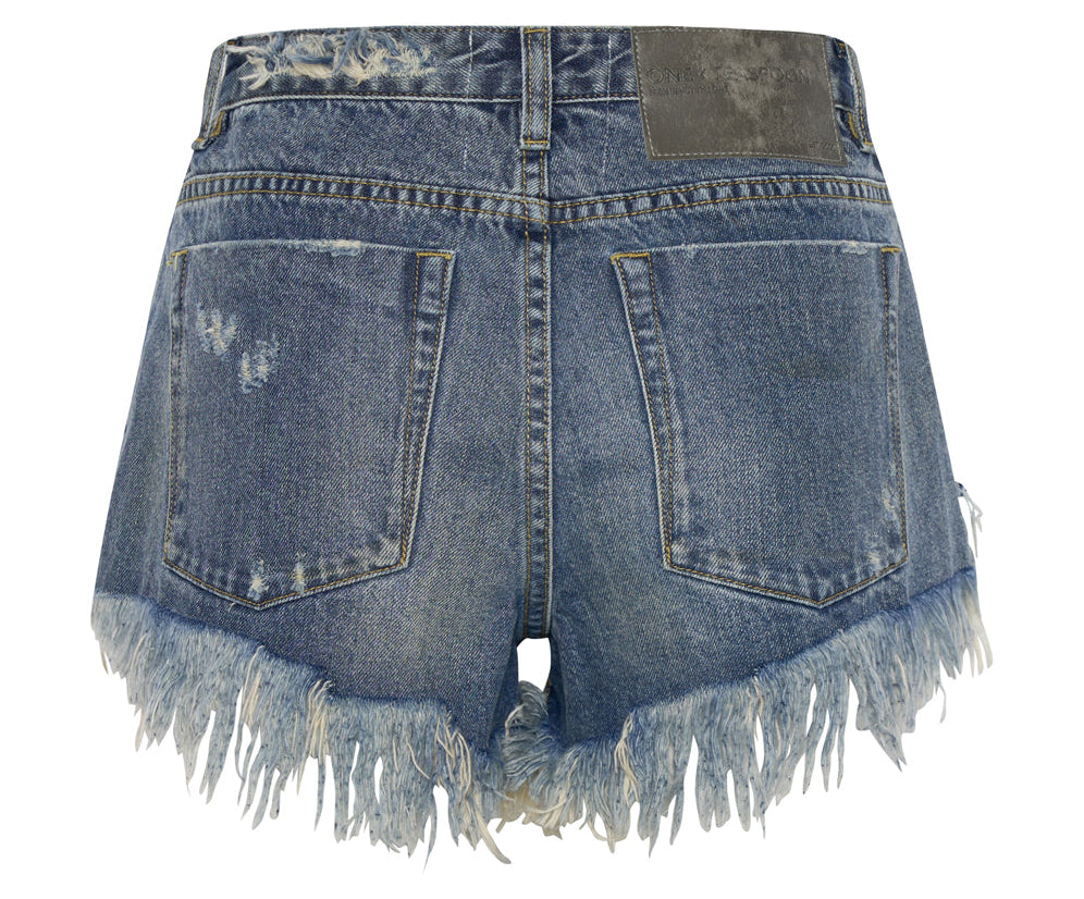 The One High Waist Cheeky Denim Shorts - Used Blue