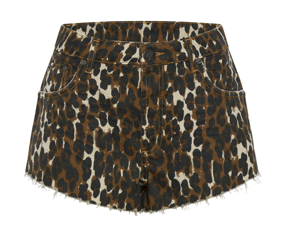 The One High Waist Cheeky Denim Shorts - Cheetah