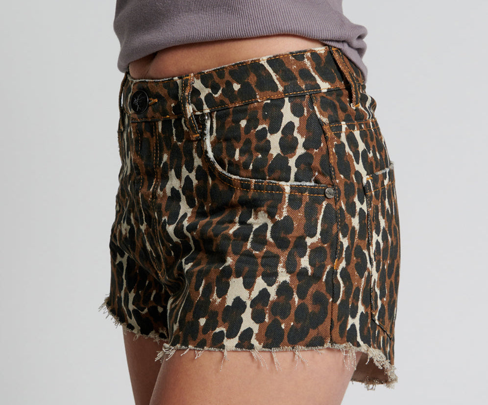 The One High Waist Cheeky Denim Shorts - Cheetah