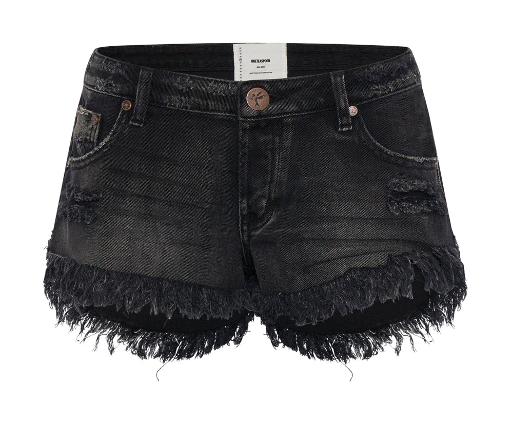 FADED BLACK DUKES LOW WAIST MINI DENIM SHORTS