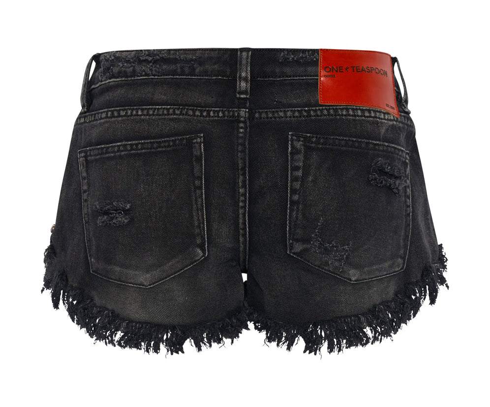 FADED BLACK DUKES LOW WAIST MINI DENIM SHORTS