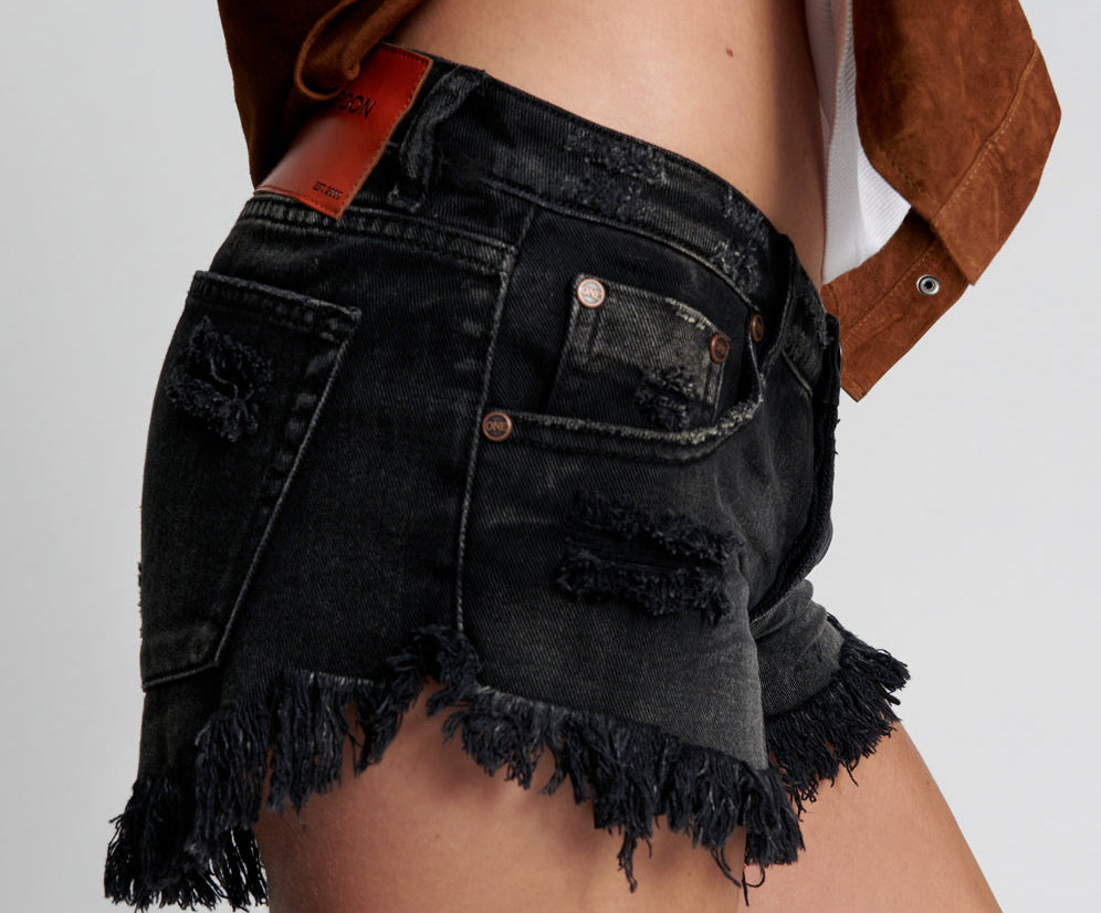 FADED BLACK DUKES LOW WAIST MINI DENIM SHORTS