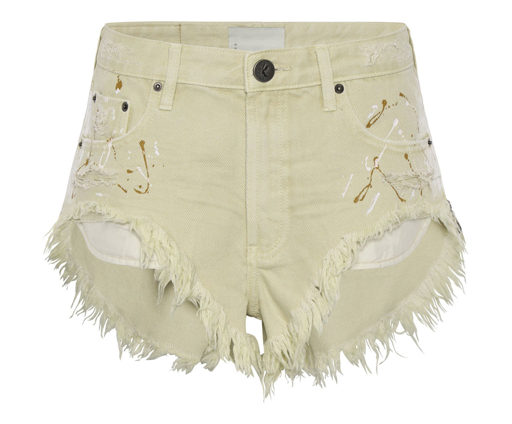 VEGAS GOLD PAINTED ROLLERS DENIM SHORTS