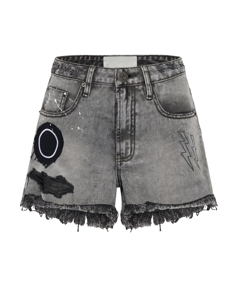 Bonitas High Waist Denim Shorts - Soft Grey