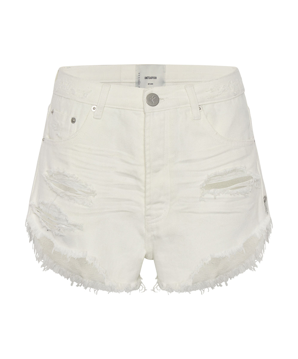 Last Stock SOFT WHITE OUTLAWS MID LENGTH DENIM SHORTS