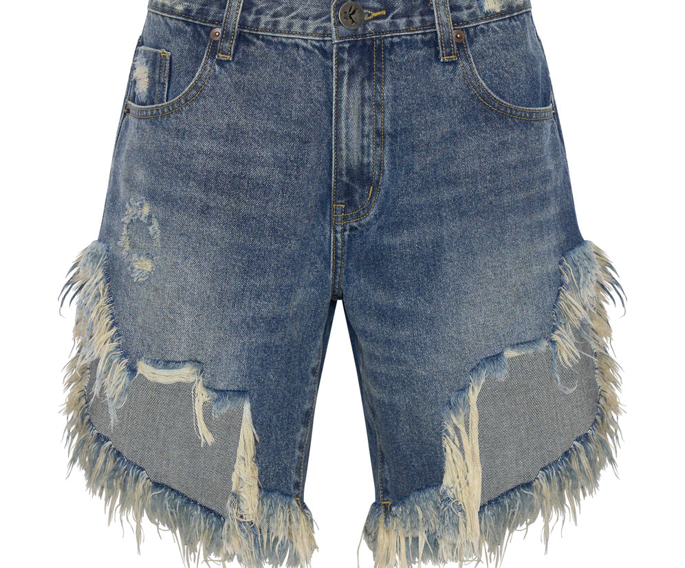 USED BLUE FRANKIES LONG LENGTH DENIM SHORTS