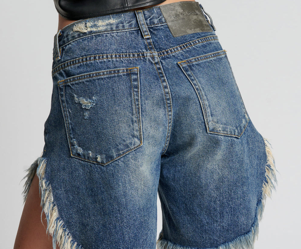 USED BLUE FRANKIES LONG LENGTH DENIM SHORTS