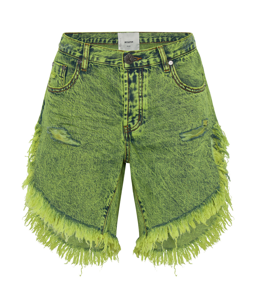Products Frankies Low Waist Long Length Denim Shorts - Cyber Lime
