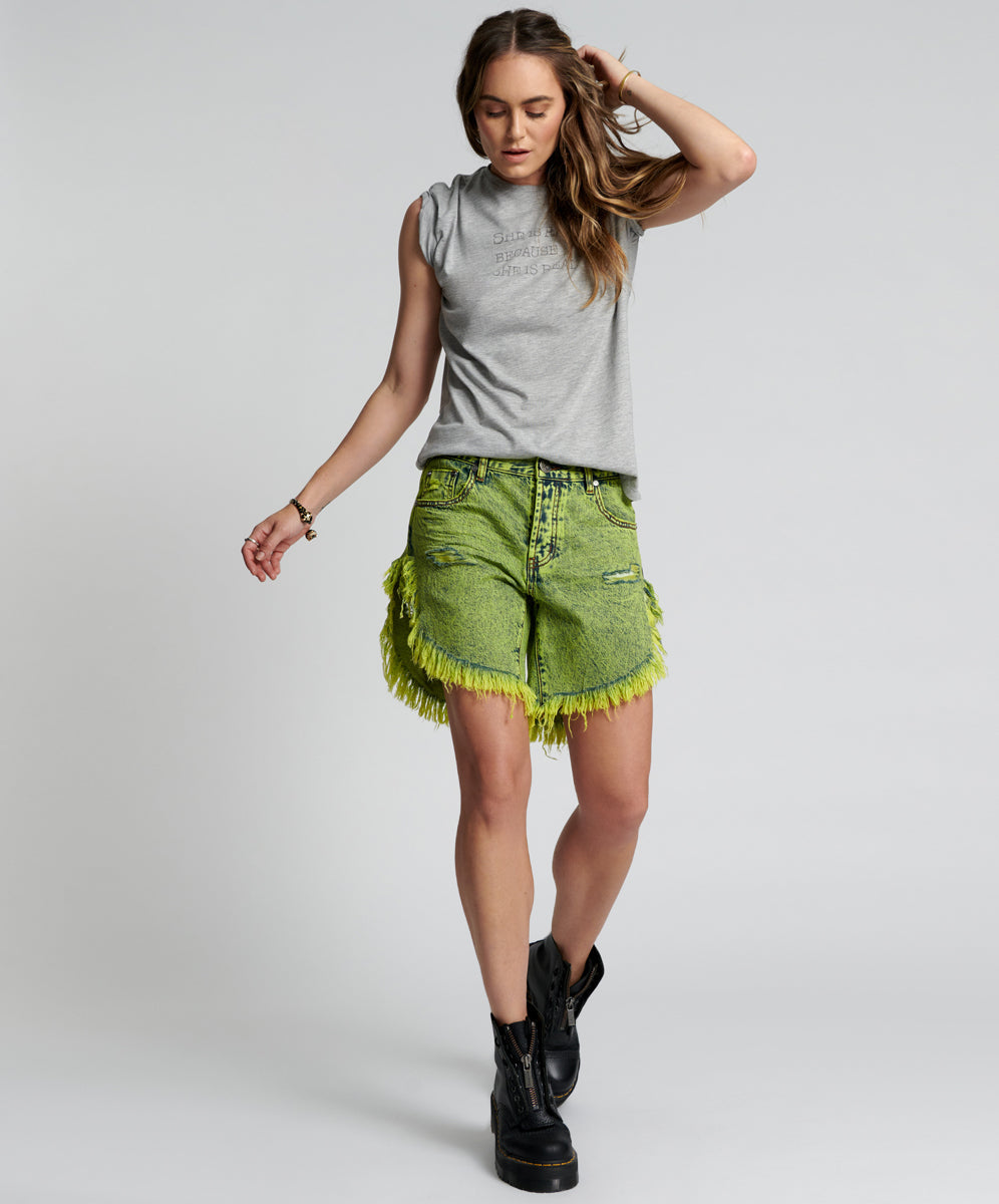 Products Frankies Low Waist Long Length Denim Shorts - Cyber Lime