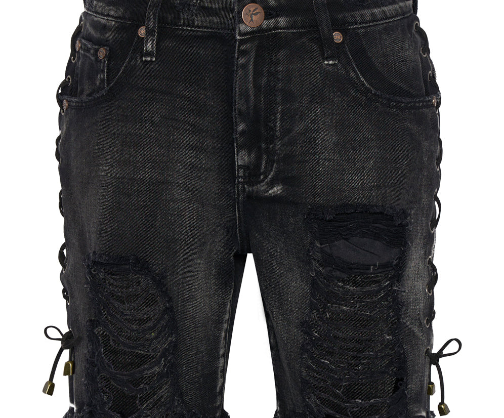 Stevies Low Waist Waist Long Length Boyfriend Denim Shorts - Faded Black