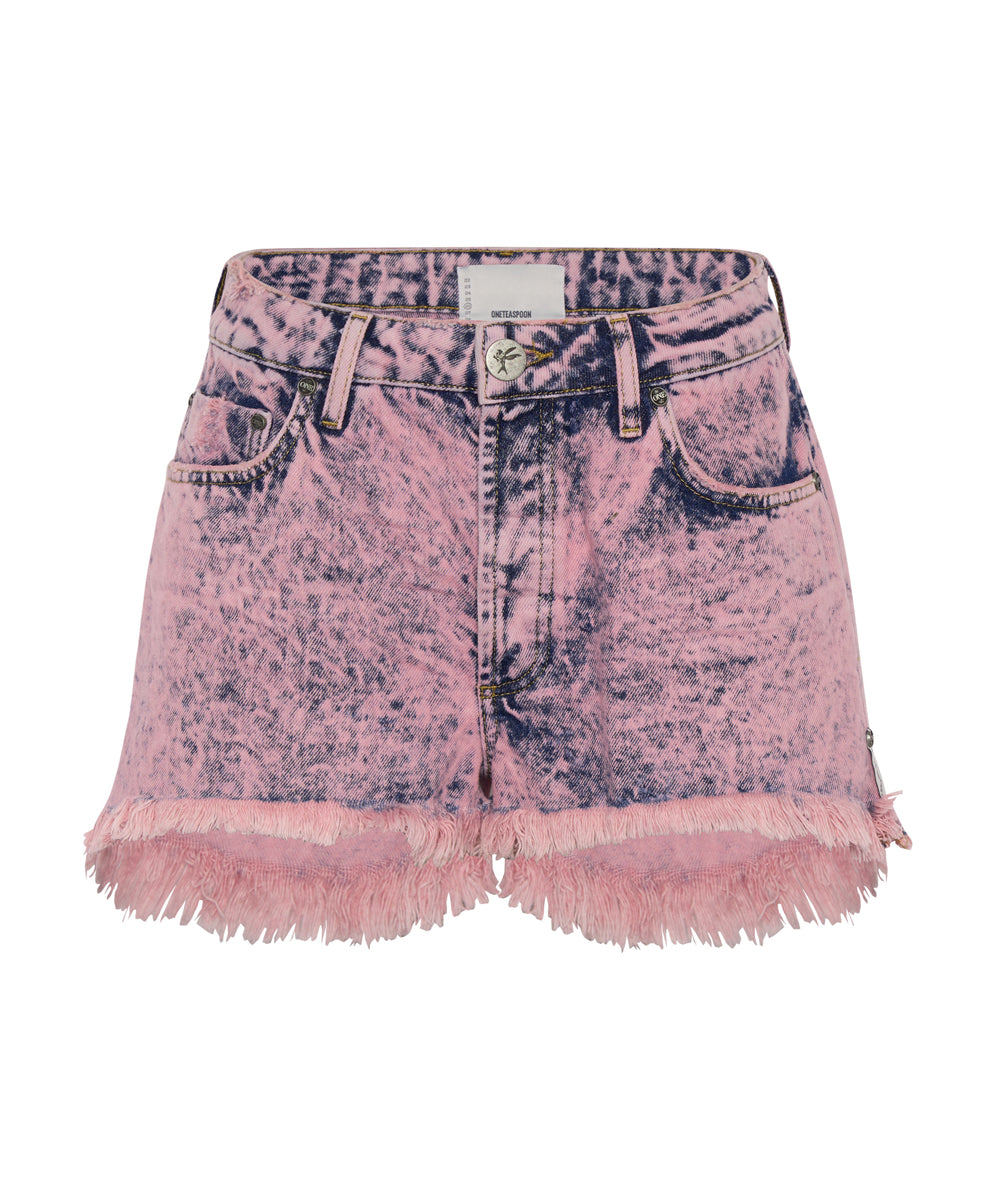 Illusions Le Wolves Mid Waist Mid Length Denim Shorts - Pink Pistol