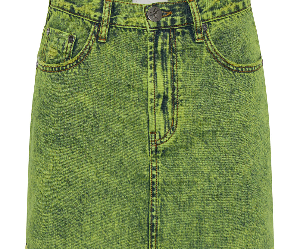 2020 High Waist Mini Denim Skirt - Cyber Lime