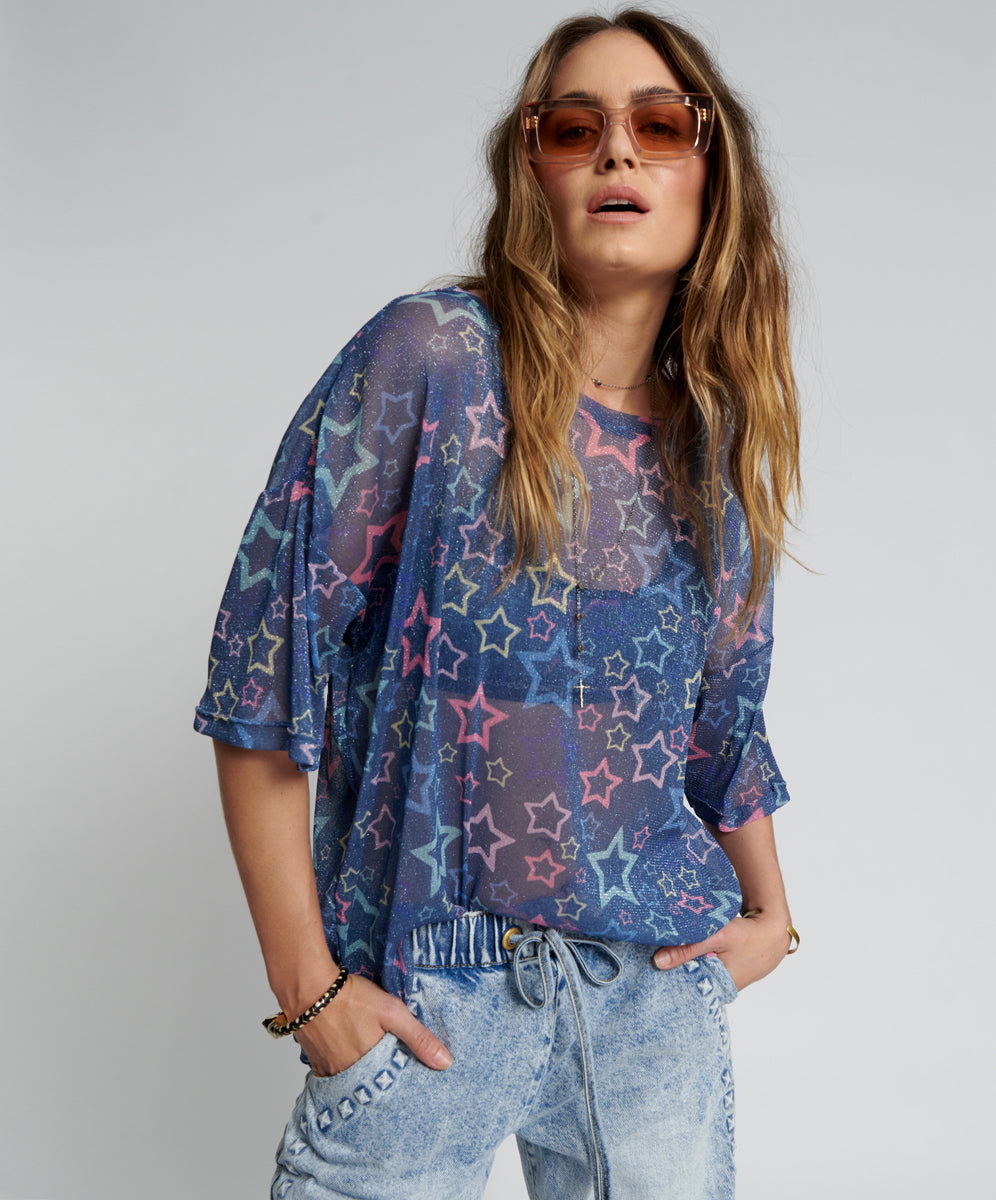 Last Stock SENSORY STAR OVERSIZED MESH TEE
