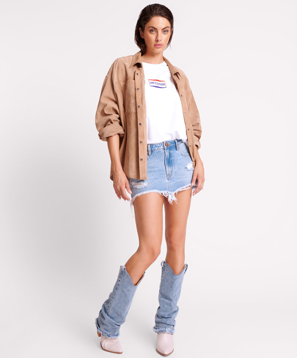 Last Stock Suede Leather Daria Shacket - Sand