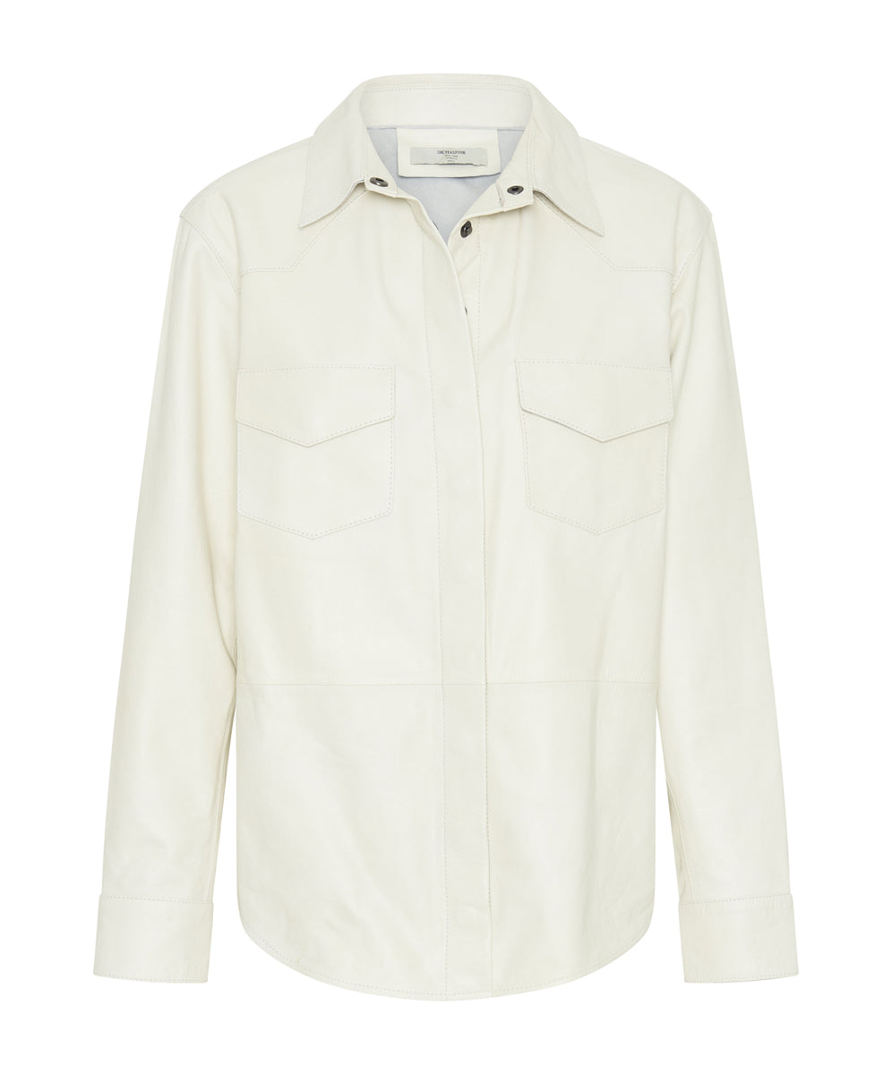 Products ARIA LEATHER OVERSIZED SHACKET WHITE