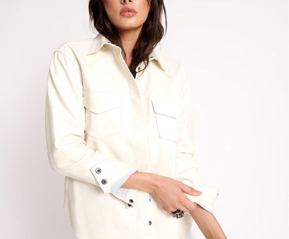 ARIA LEATHER OVERSIZED SHACKET WHITE