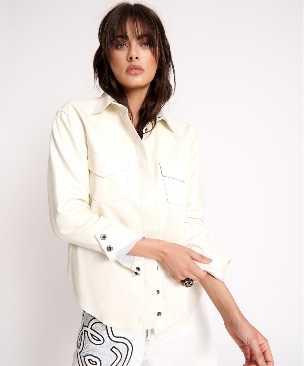 Products ARIA LEATHER OVERSIZED SHACKET WHITE