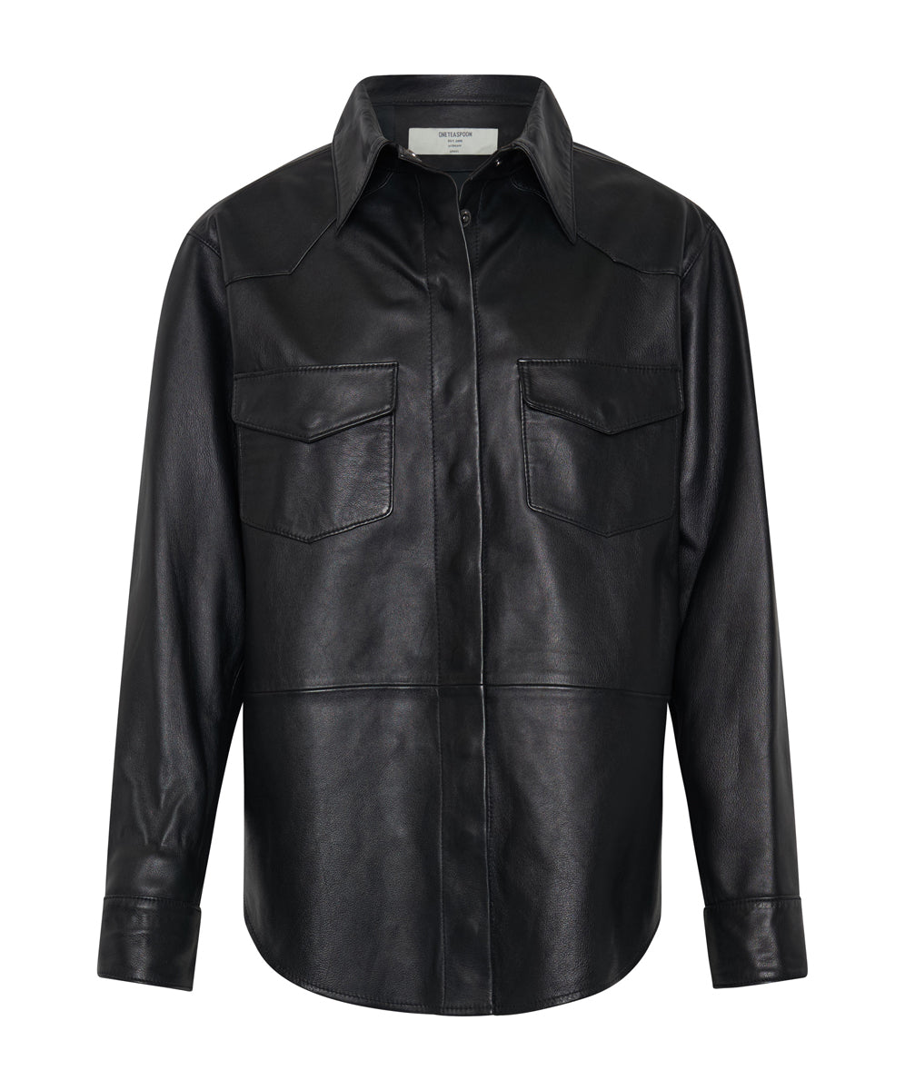 Products ARIA LEATHER OVERSIZED SHACKET BLACK