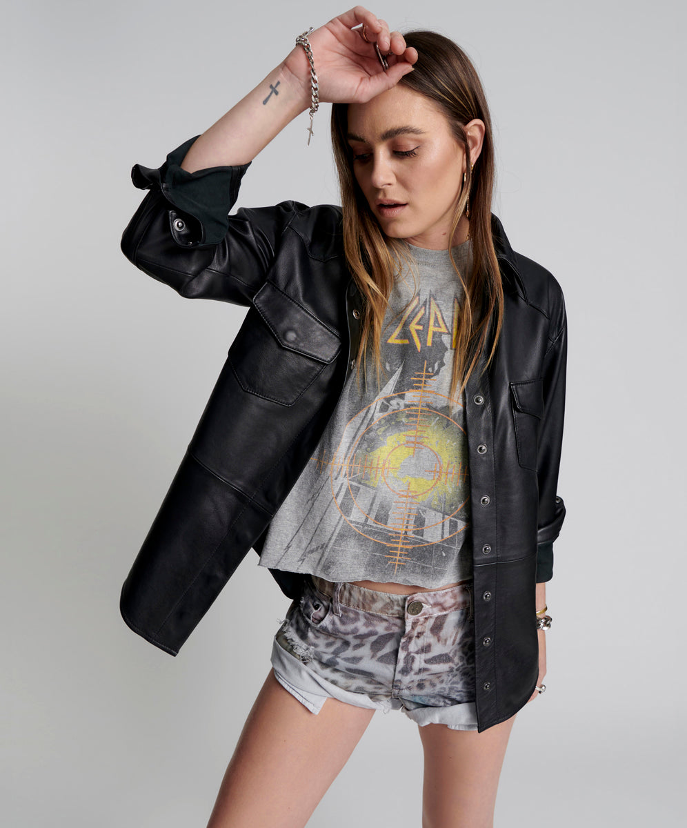 Products ARIA LEATHER OVERSIZED SHACKET BLACK