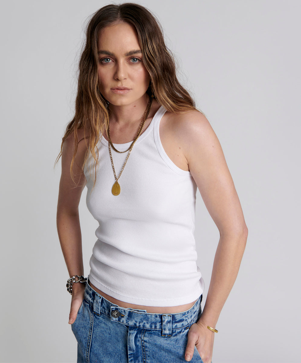 Last Stock WHITE ONE TEASPOON BASIC SINGLET