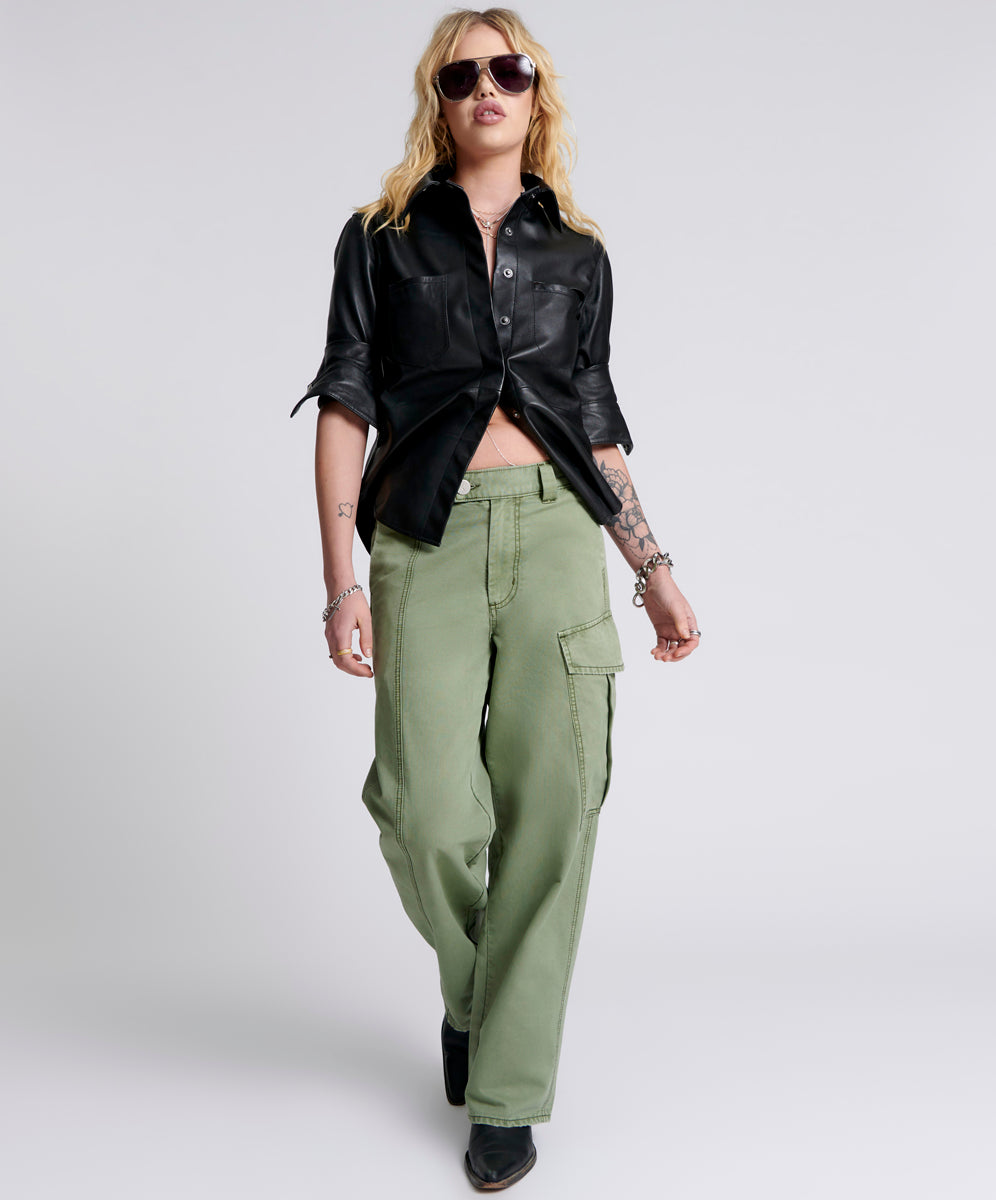 Women's Cargo Denim Jeans New Fiction Low Waist Wide Leg Cargo Denim Jeans - Khaki