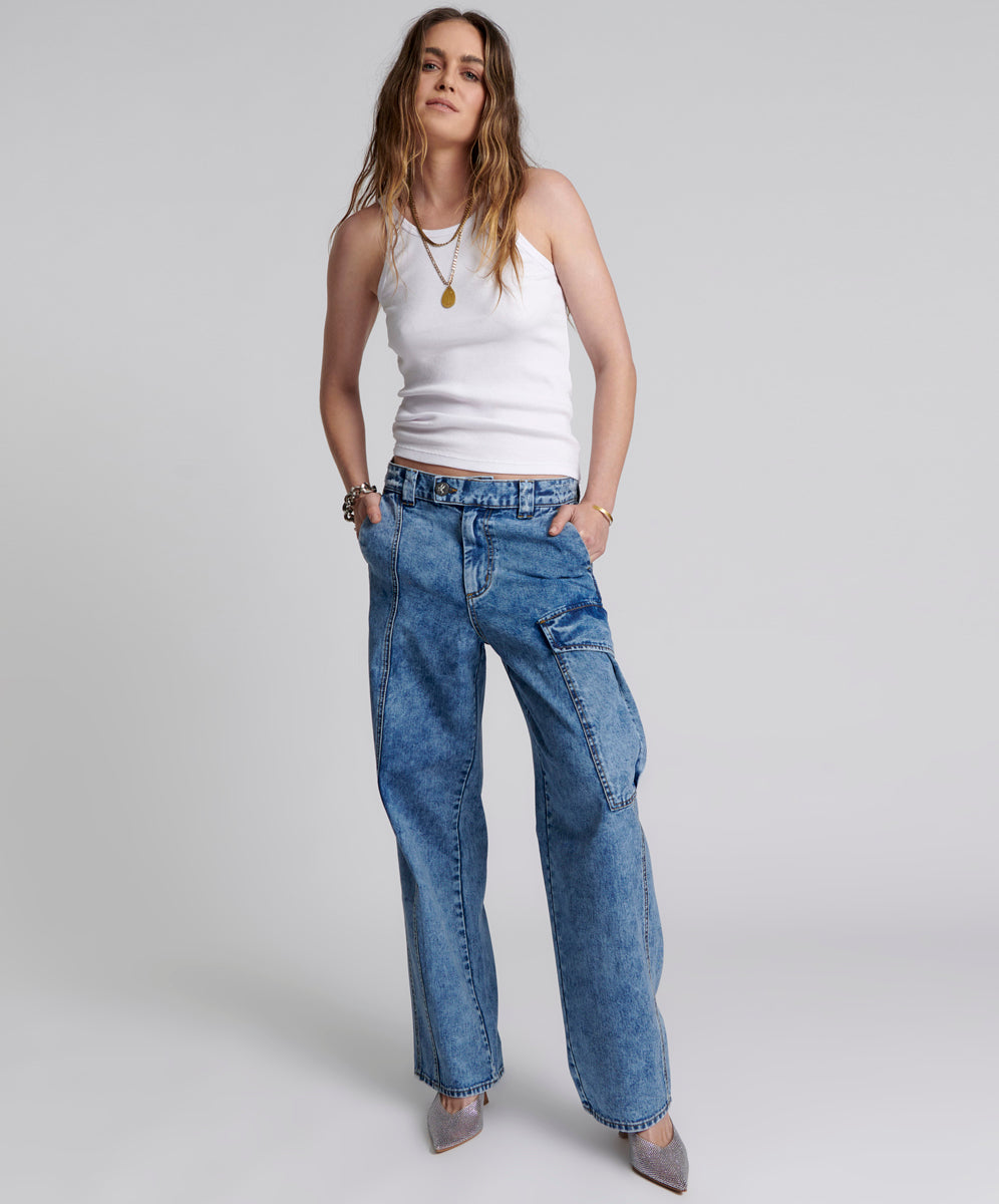 Products BERLIN BLUE NEW FICTION WIDE LEG CARGO JEANS