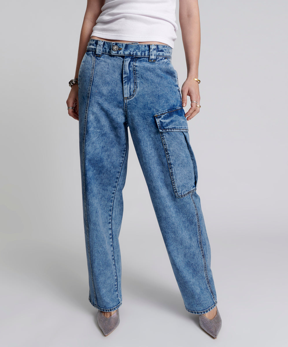 Products BERLIN BLUE NEW FICTION WIDE LEG CARGO JEANS