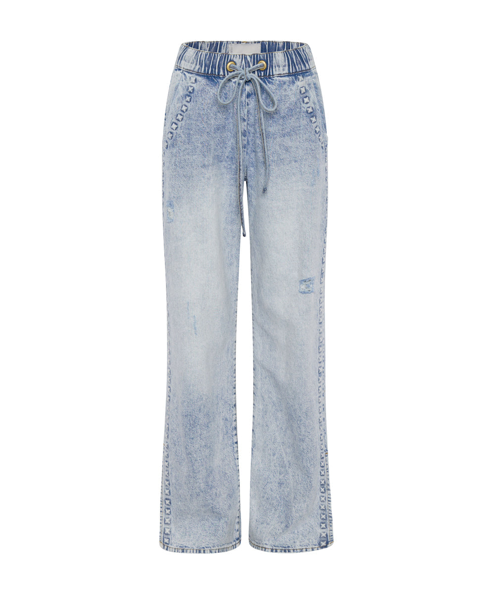 RIVETED ROADHOUSE WIDE LEG DRAWSTRING JEANS